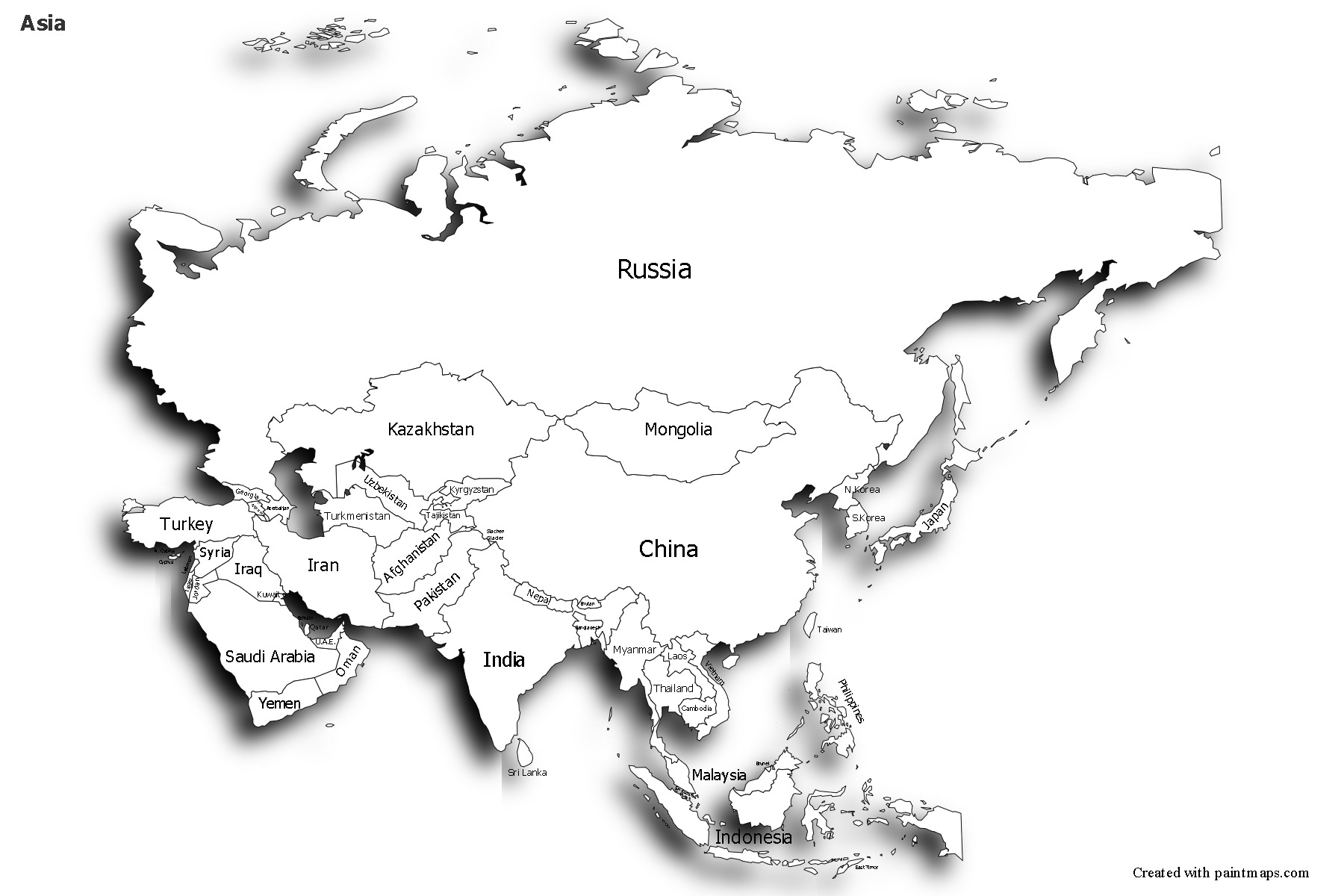 White asia. Карта Азии. Карта Азии чб. Карта Азии белая. Карта Азии для распечатки.