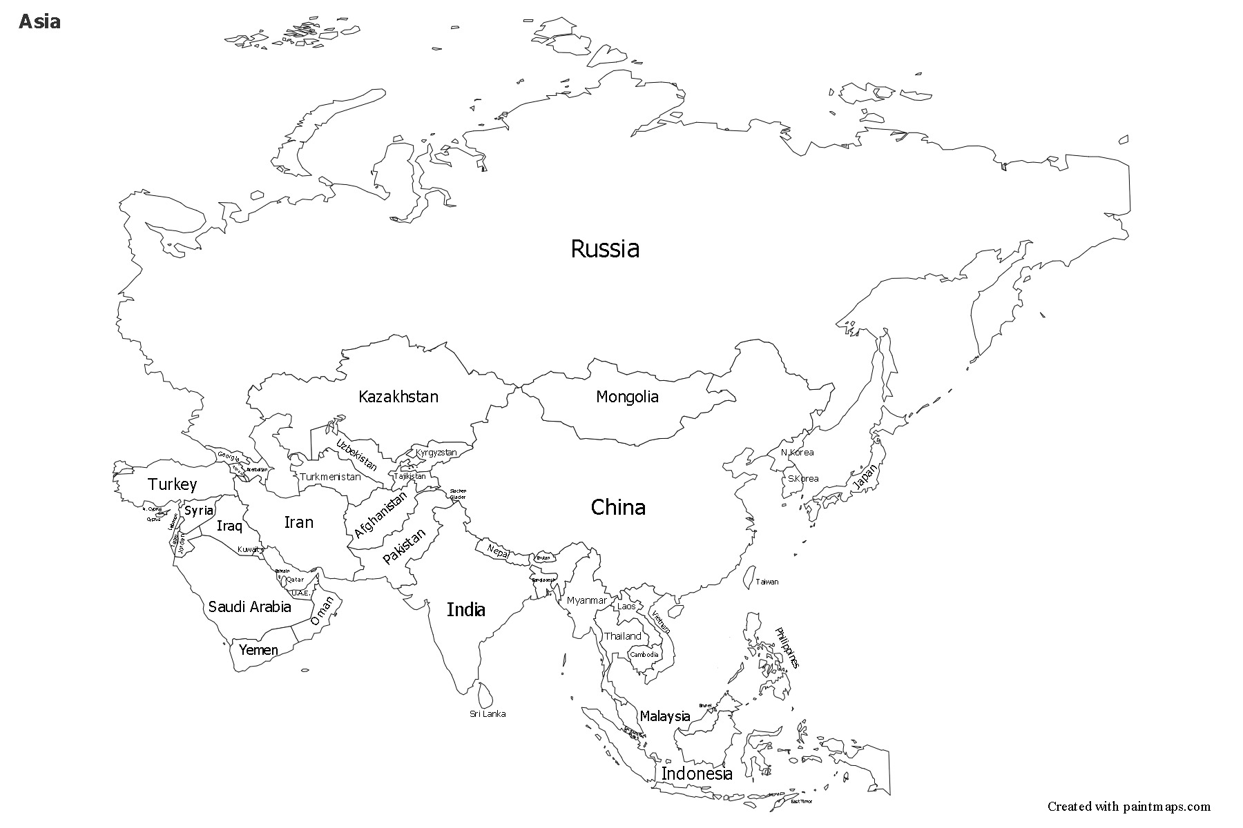 Asia Political Map Black And White