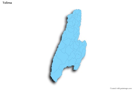 Mapas de muestra para Tolima (azul,contorno,sombrío)