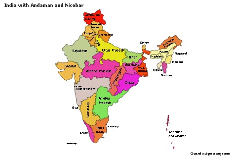Sample Maps for India with Andaman and Nicobar (colored)