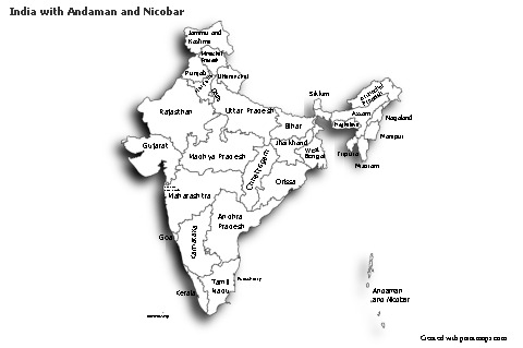 Sample Maps for India with Andaman and Nicobar (black-white,shadowy)