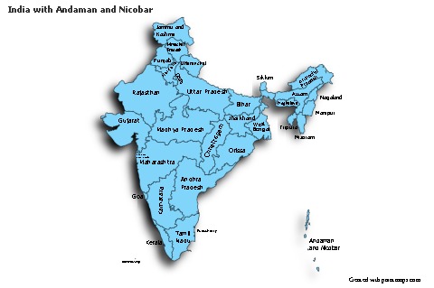 Sample Maps for India with Andaman and Nicobar (blue,shadowy)