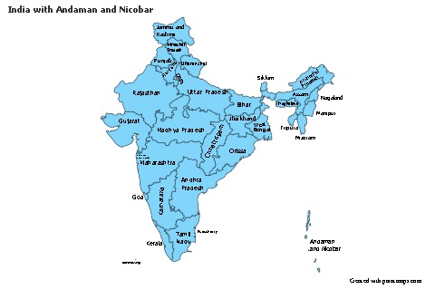 Sample Maps for India with Andaman and Nicobar (blue)