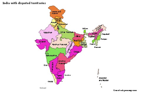 Sample Maps for India with disputed territories (colored)