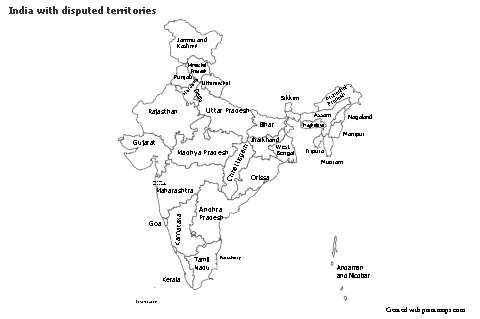 Sample Maps for India with disputed territories (black-white)