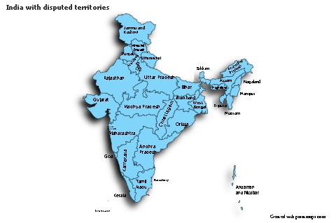 Sample Maps for India with disputed territories (blue,shadowy)