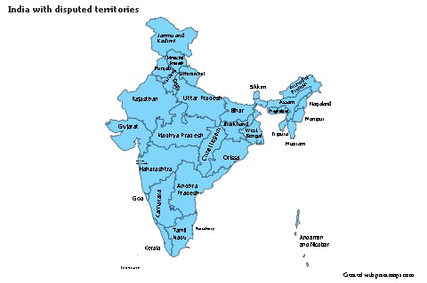Sample Maps for India with disputed territories (blue)
