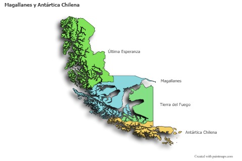 Mapas de muestra para Magallanes y Antártica Chilena (coloreado,sombrío)