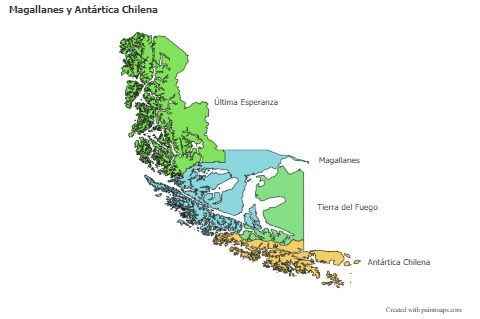 Mapas de muestra para Magallanes y Antártica Chilena (coloreado)