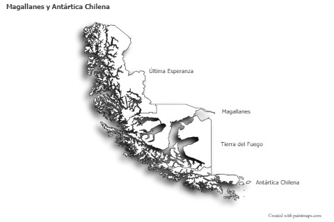 Mapas de muestra para Magallanes y Antártica Chilena (blanco-negro,sombrío)