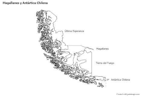 Mapas de muestra para Magallanes y Antártica Chilena (blanco-negro)