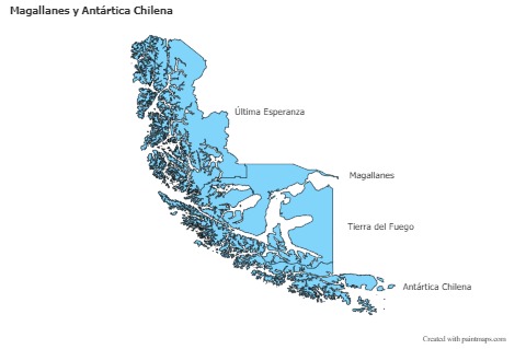 Mapas de muestra para Magallanes y Antártica Chilena (azul)