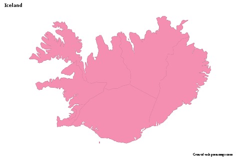 Contoh Peta untuk Islandia (merah jambu,garis besar)