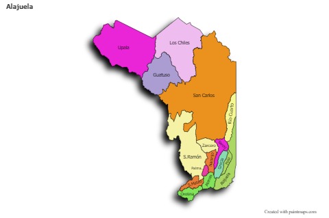 Mapas de muestra para Alajuela (coloreado,sombrío)