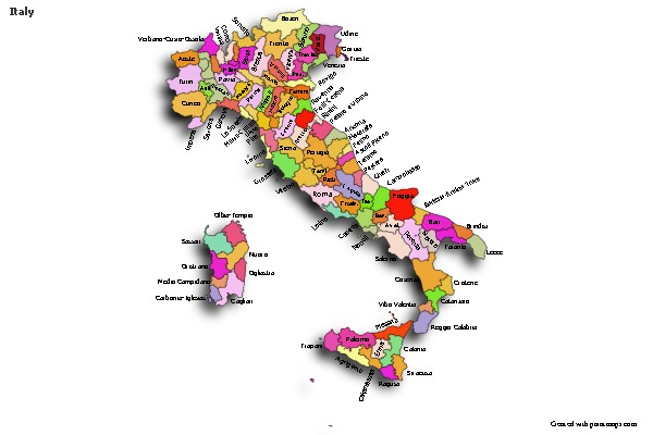Sample Maps for Italy (colored,shadowy)