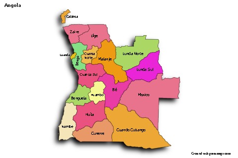 Sample Maps for Angola (colored,shadowy)