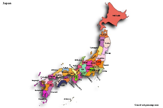 Japonya için Örnek Haritalar (renkli,gölgeli)