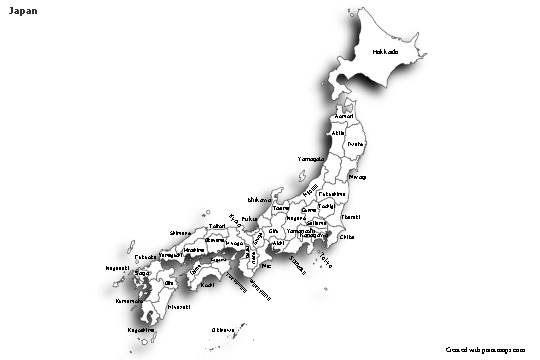 Japonya için Örnek Haritalar (siyah-beyaz,gölgeli)