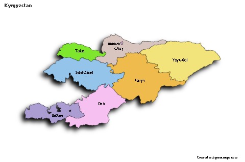Sample Maps for Kyrgyzstan (colored,shadowy)