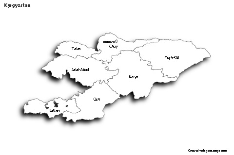 Sample Maps for Kyrgyzstan (black-white,shadowy)