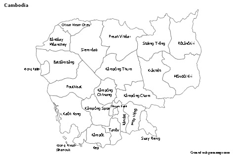 Kamboçya için Örnek Haritalar (siyah-beyaz)