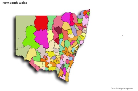 Mapas de muestra para New South Wales (coloreado,sombrío)
