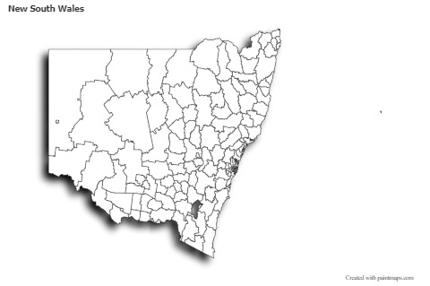 Mapas de muestra para New South Wales (blanco-negro,sombrío)