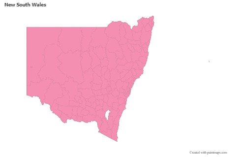 Mapas de muestra para New South Wales (rosa,contorno)