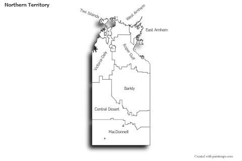 Contoh Peta untuk Northern Territory (hitam-putih,bayangan)