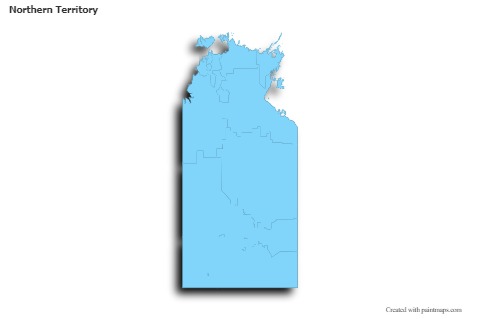 Contoh Peta untuk Northern Territory (biru,garis luar,bayangan)