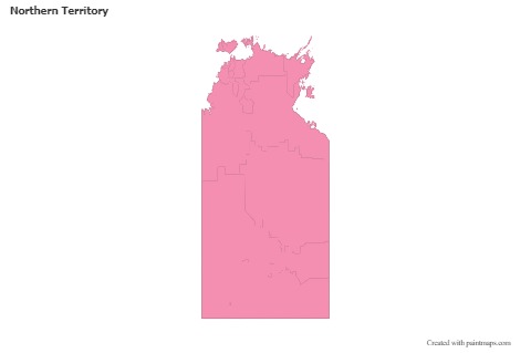 Contoh Peta untuk Northern Territory (merah jambu,garis besar)