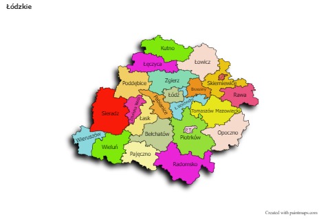 Contoh Peta untuk Łódzkie (berwarna,bayangan)