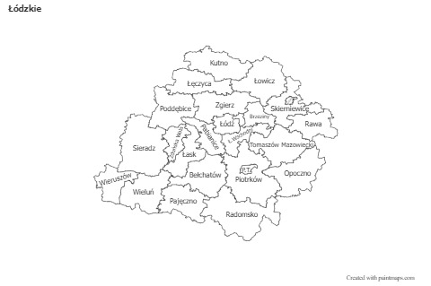 Contoh Peta untuk Łódzkie (hitam-putih)