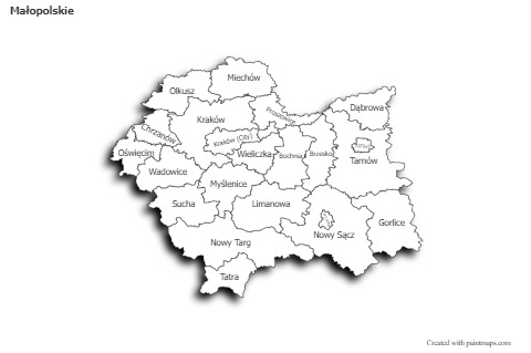 Contoh Peta untuk Małopolskie (hitam-putih,bayangan)