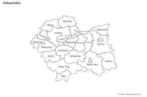 Contoh Peta untuk Małopolskie (hitam-putih)