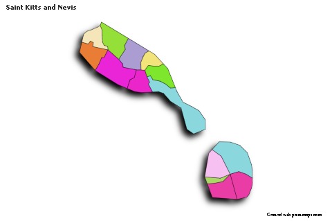 Sample Maps for Saint Kitts and Nevis (colored,shadowy)