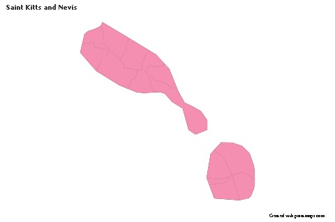 Sample Maps for Saint Kitts and Nevis (pink,outline)