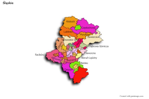 Mapas de muestra para Śląskie (coloreado,sombrío)