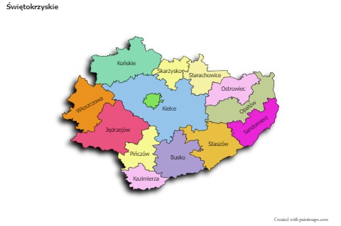Contoh Peta untuk Świętokrzyskie (berwarna,bayangan)