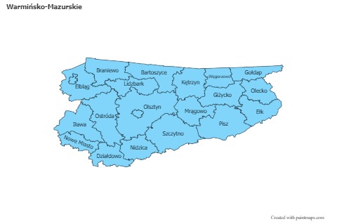 Contoh Peta untuk Warmińsko-Mazurskie (biru)