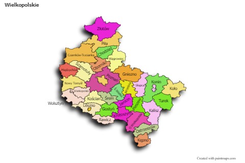 Wielkopolskie için Örnek Haritalar (renkli,gölgeli)