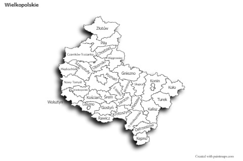 Wielkopolskie için Örnek Haritalar (siyah-beyaz,gölgeli)