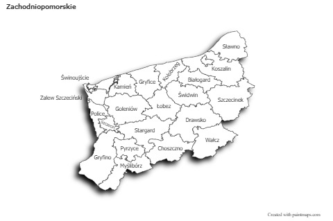 Sample Maps for Zachodniopomorskie (black-white,shadowy)