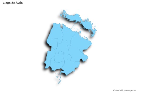 Contoh Peta untuk Ciego de Ávila (biru,garis luar,bayangan)