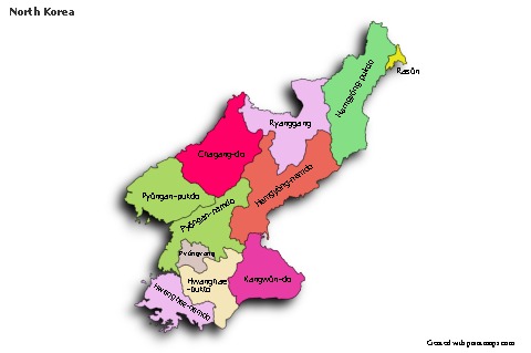 Sample Maps for North Korea (colored,shadowy)