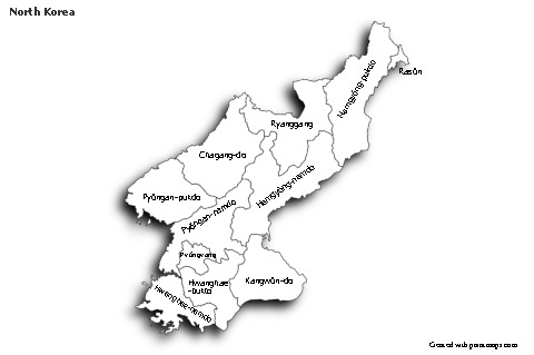 Sample Maps for North Korea (black-white,shadowy)