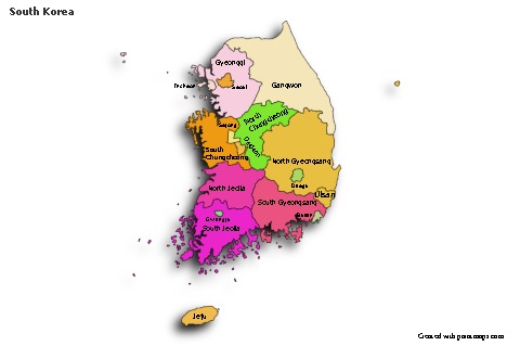 Contoh Peta untuk Korea Selatan (berwarna,bayangan)