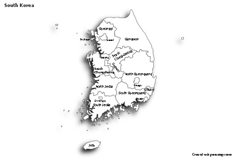 Contoh Peta untuk Korea Selatan (hitam-putih,bayangan)