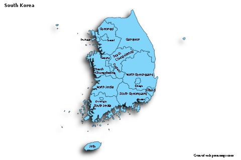 Contoh Peta untuk Korea Selatan (biru,bayangan)