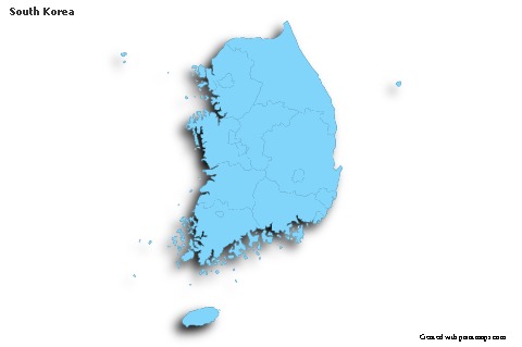 Contoh Peta untuk Korea Selatan (biru,garis luar,bayangan)